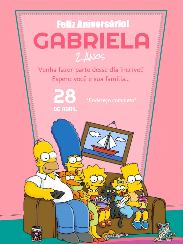 Convite de Aniversário Os Simpsons para Editar Online