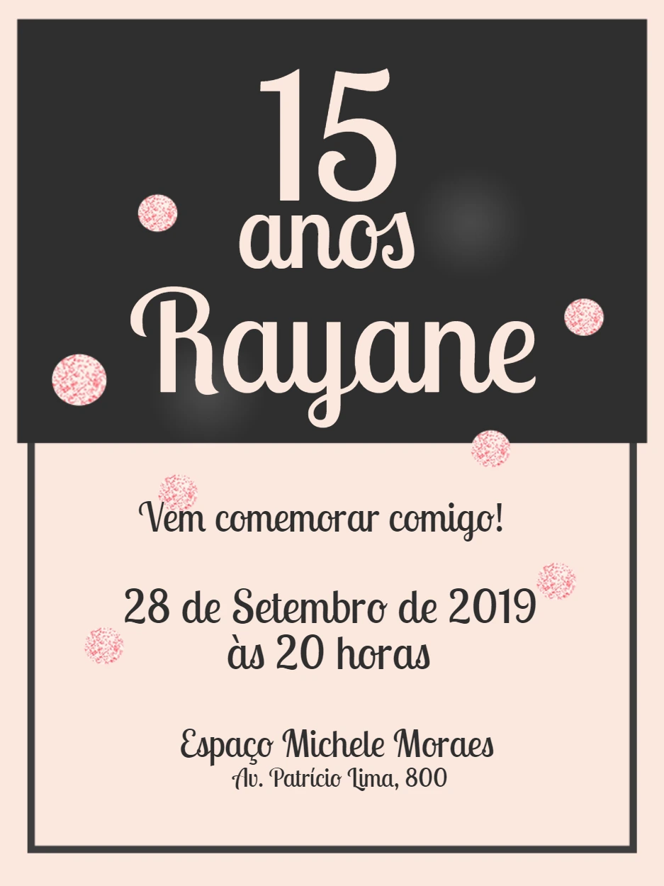 Convite de 15 anos Elegante Preto e Rosa para Editar Online