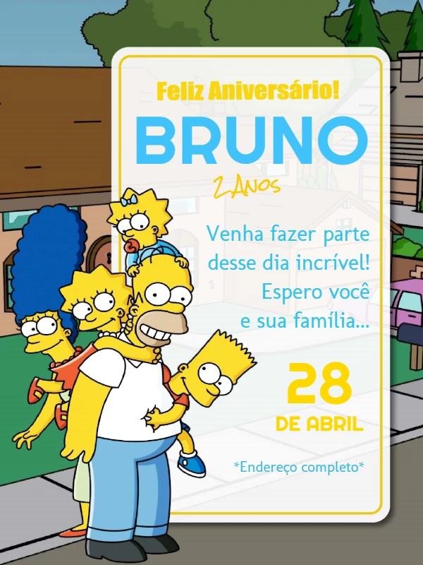 Convite de Aniversário Os Simpsons Editável Online