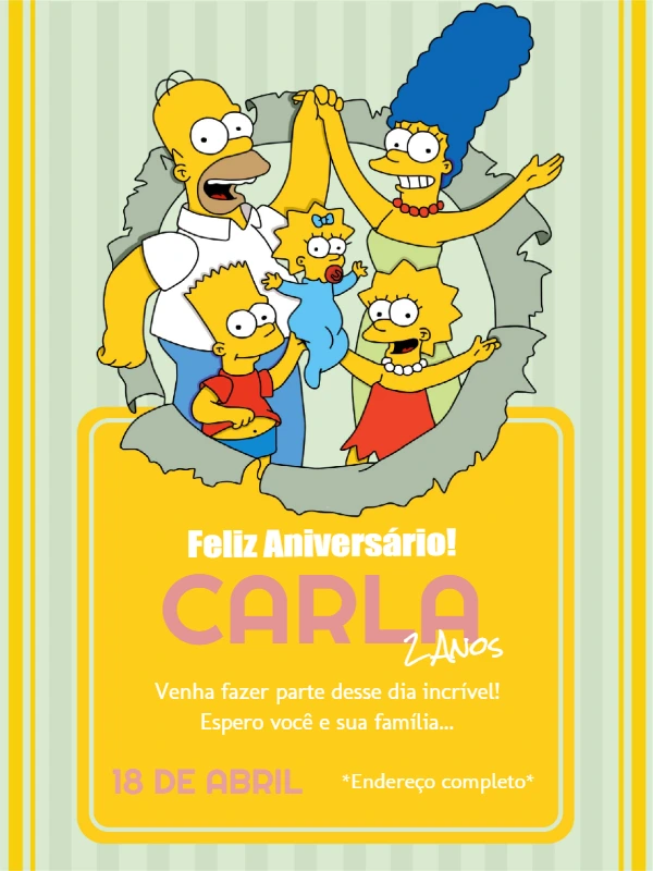 Convite de Aniversário Os Simpsons para Editar Online