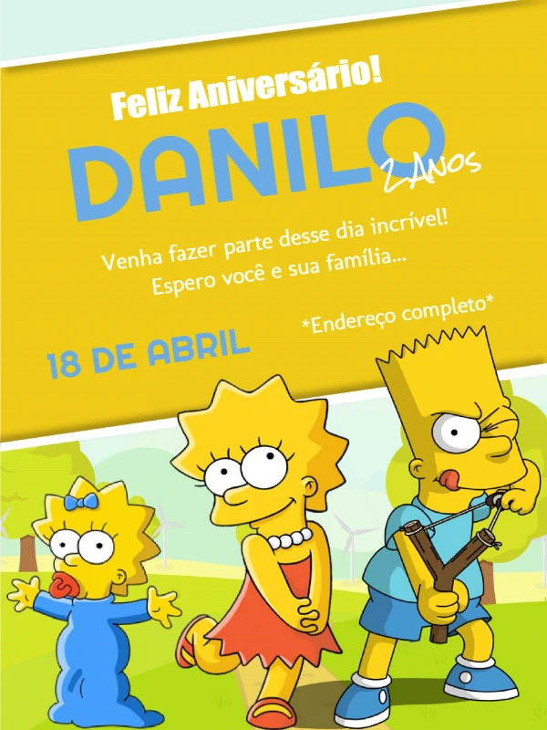 Convite de Aniversário Os Simpsons para Editar Online