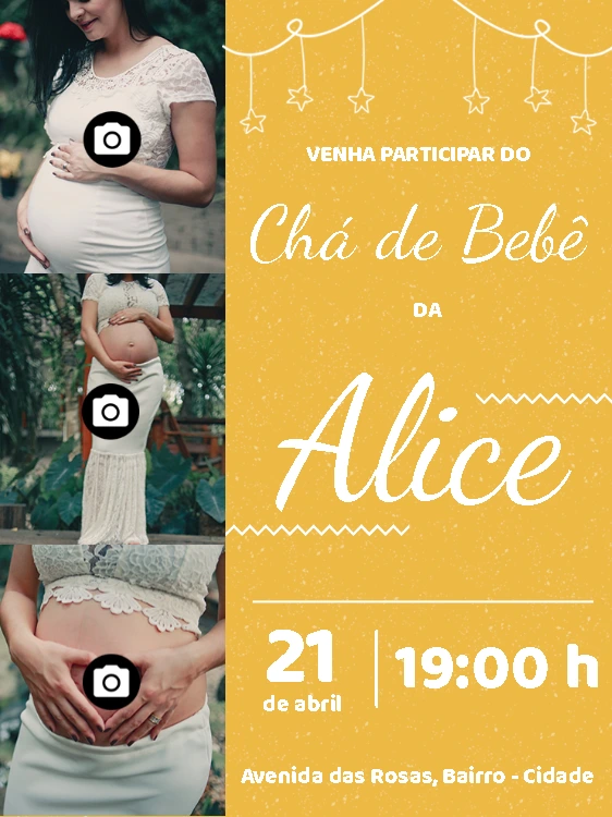 Convite de Chá de Bebê com Fotos para Editar e Enviar Online