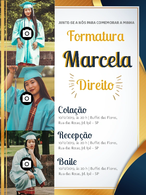 Convite de Formatura com Foto para Editar Online