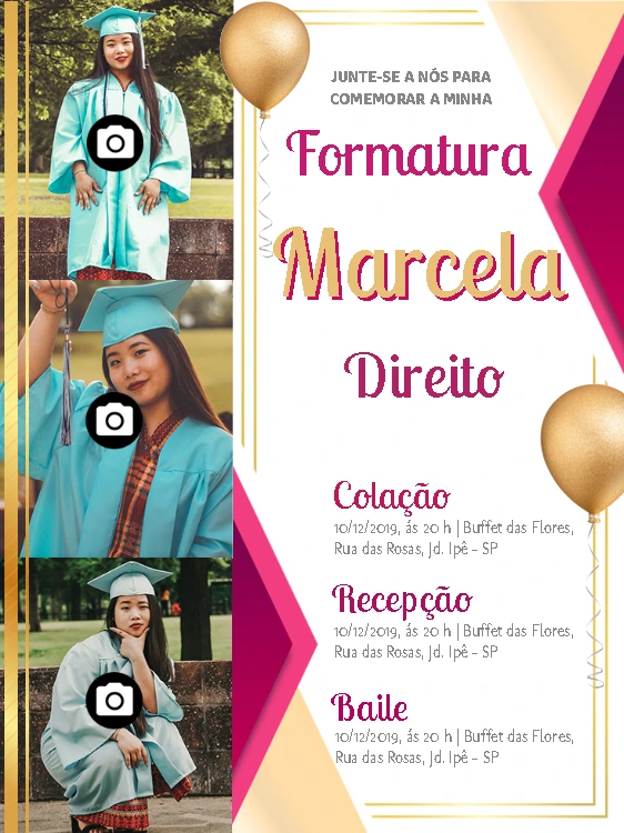 Convite de Formatura com Fotos para Editar Online
