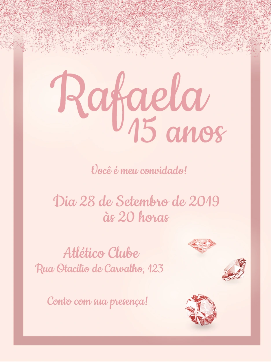 Convite 15 Anos Rose Gold com Glitter para Editar Online