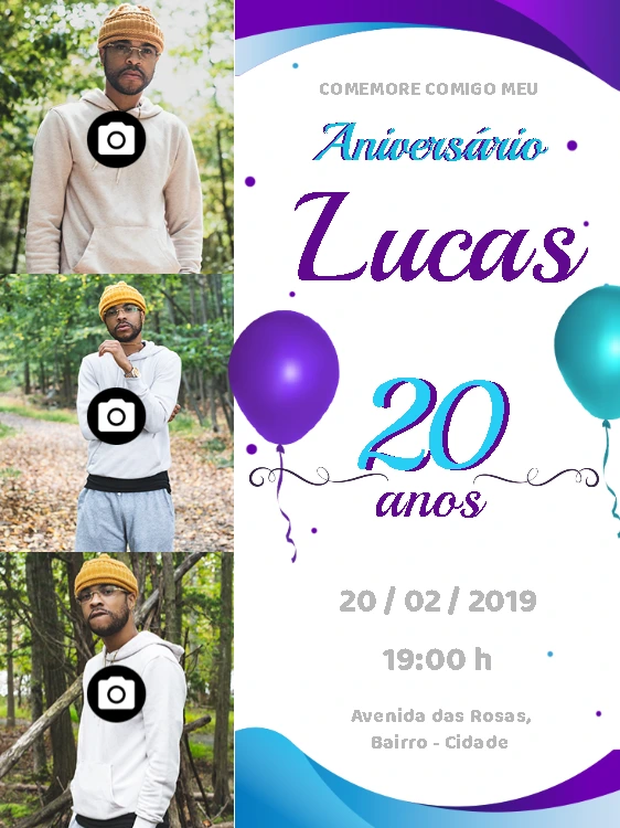 Convite de Aniversário com Fotos para Editar Online