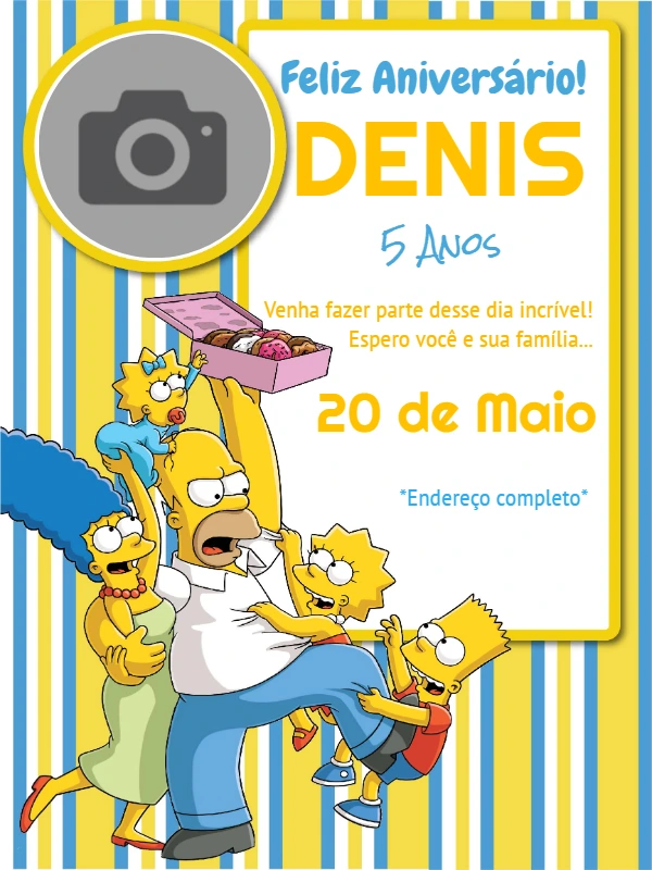Convite de Aniversário Os Simpsons com Foto para Editar Online