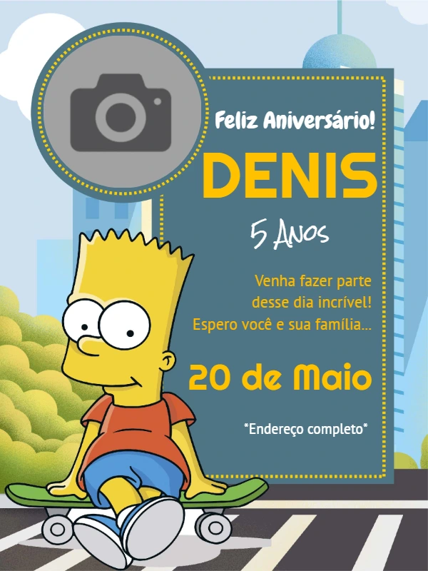 Convite Aniversário Os Simpsons com Foto para Editar Online