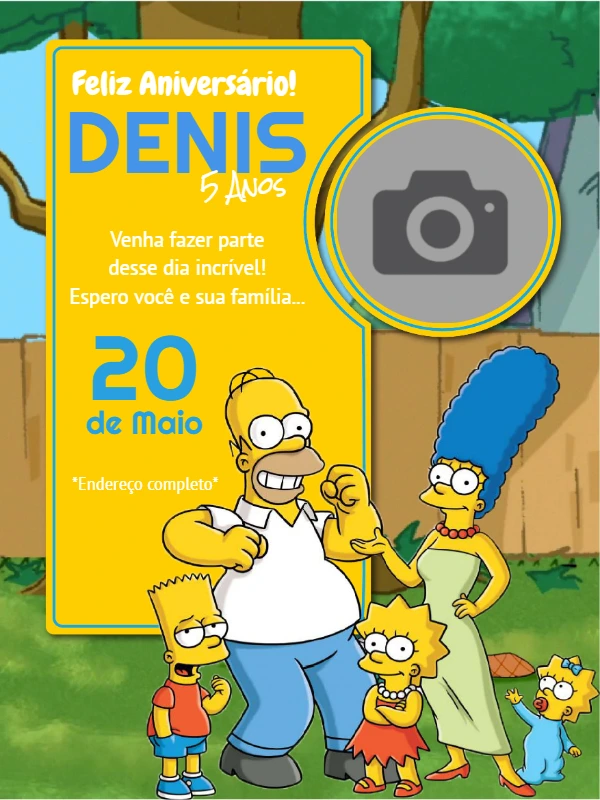 Convite de Aniversário Os Simpsons com Foto para Editar Online