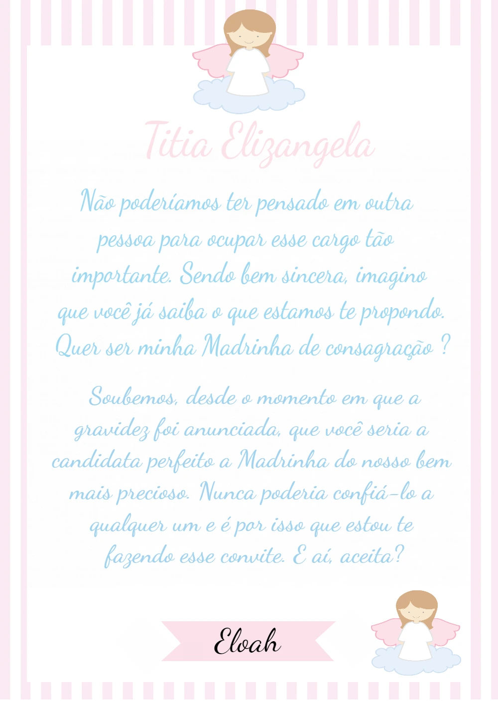 Convite Madrinha de Consagração Anjinha Rosa para Editar Online