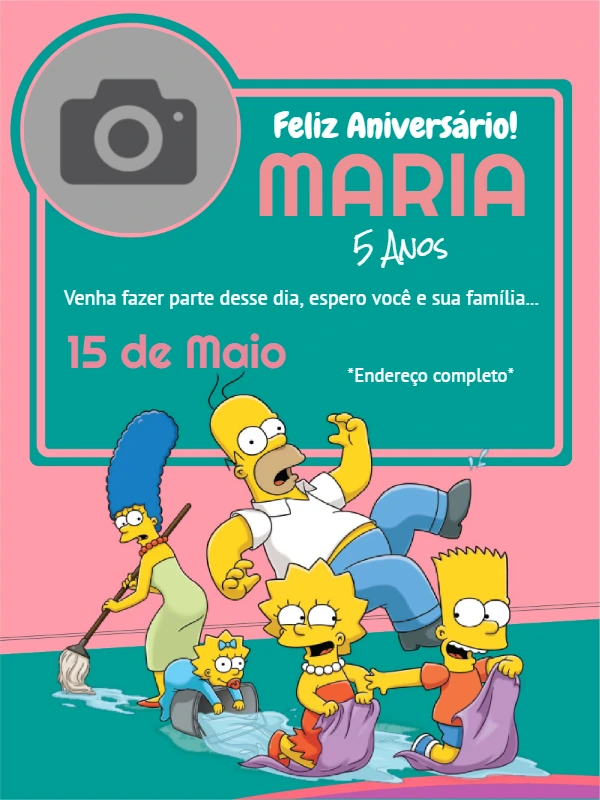 Convite de Aniversário Os Simpsons com Foto para Editar Online
