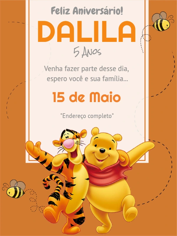 Convite Aniversário Ursinho Pooh e Tigrão para Editar Online