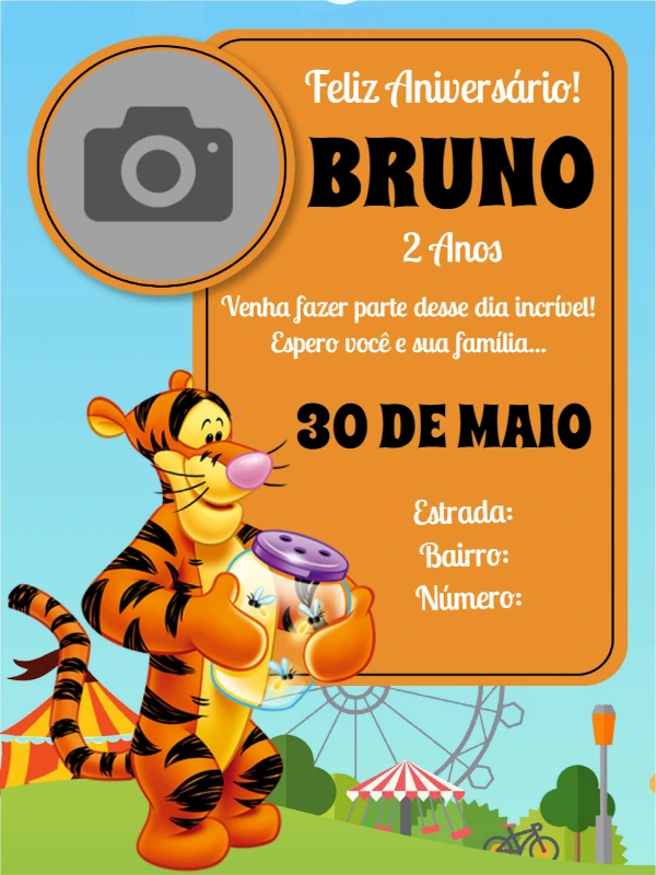 Convite de Aniversário Tigrão com Foto para Editar Online