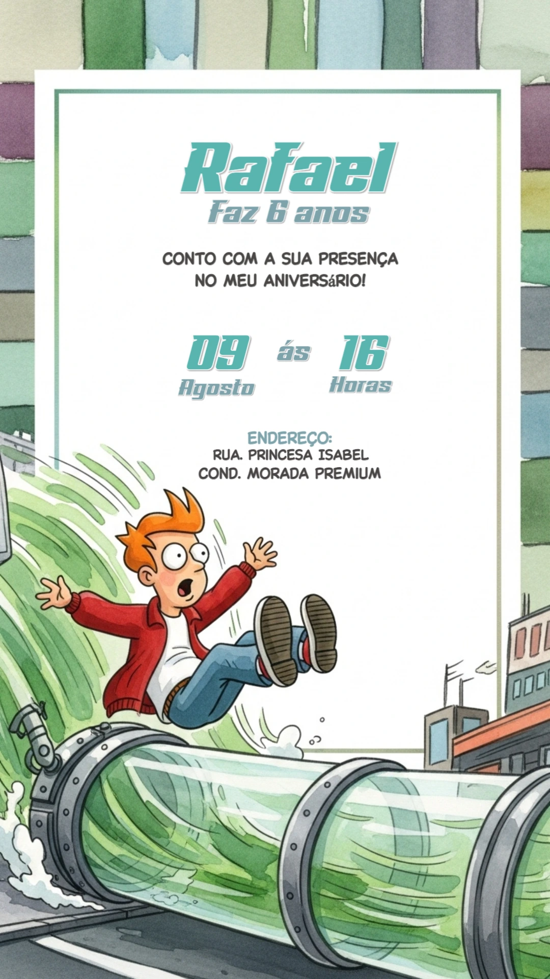 Convite de Aniversário Futurama com Philip J. Fry para Editar