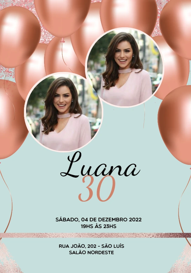 Convite de Aniversário com Balões e Foto para Editar Online