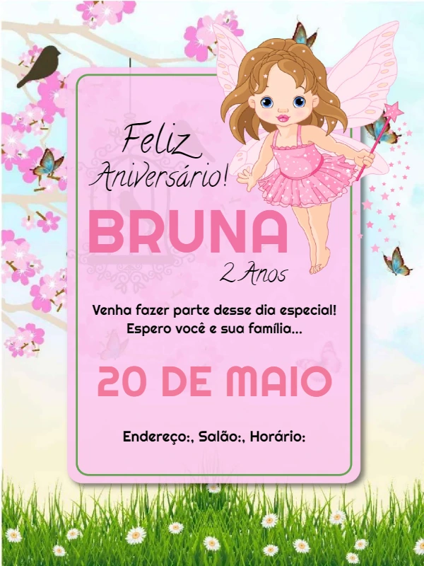 Convite de Aniversário de Fada para Editar Online