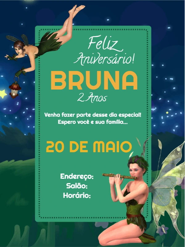 Convite de Aniversário Fadas Encantadas para Editar Online