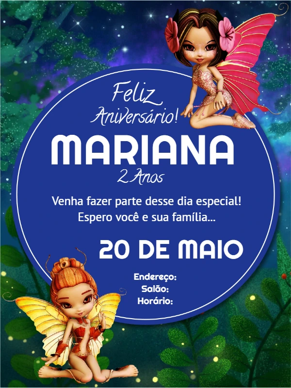 Convite de Aniversário Fadas Encantadas para Editar Online