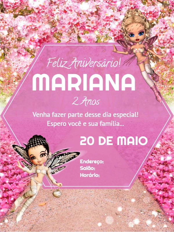 Convite Aniversário Fadas Jardim Encantado para Editar