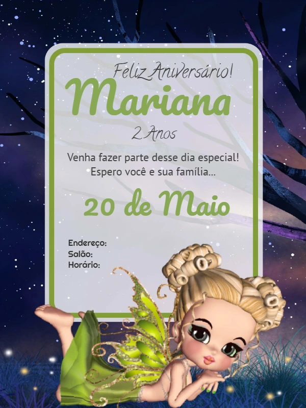 Convite de Aniversário Fadas Mágicas para Editar Online