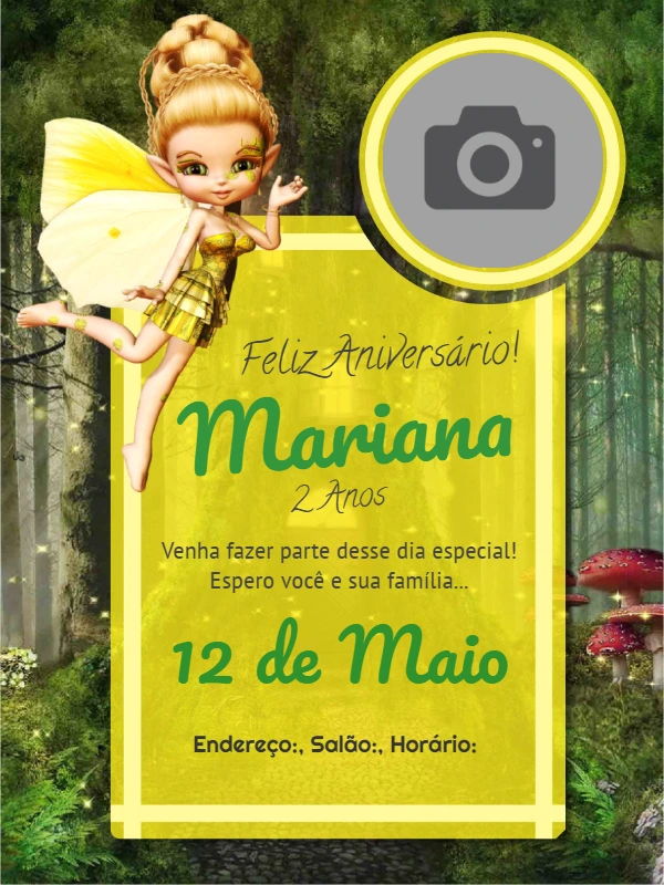 Convite de Aniversário Fadas com Foto para Editar Online