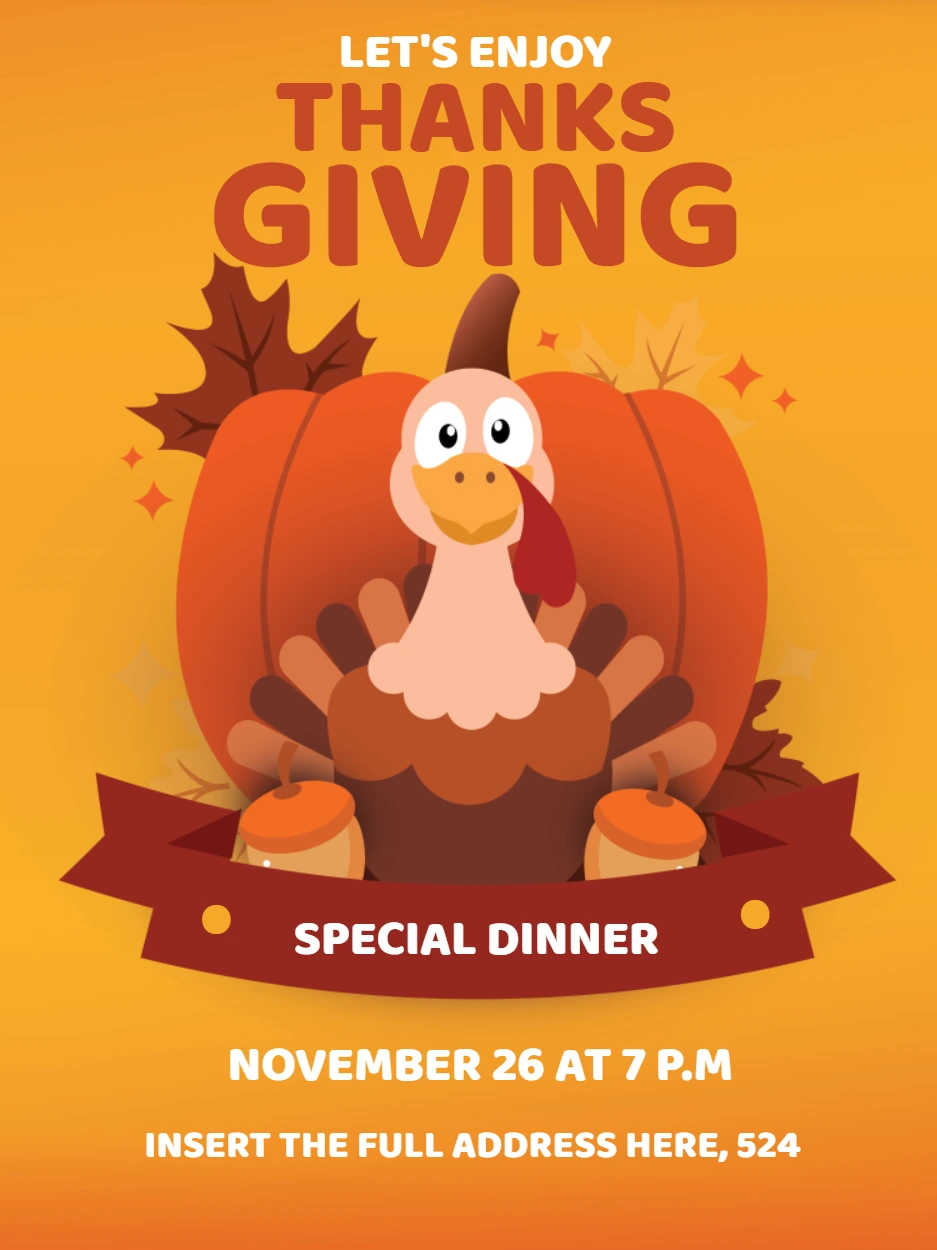 Convite de Thanksgiving com Peru Divertido para Editar Online