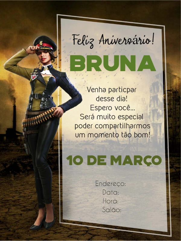 Convite de Aniversário Free Fire com Personagem para Editar Online