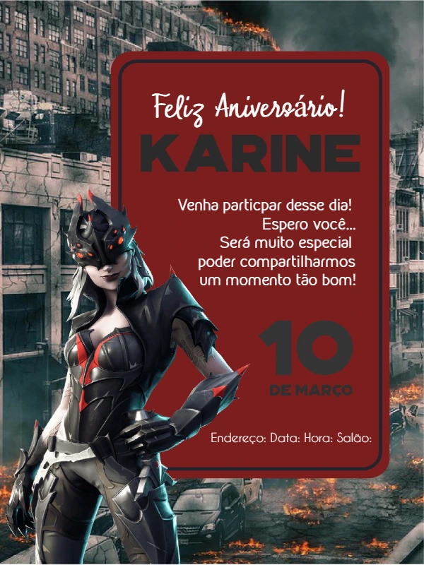 Convite de Aniversário Gamer Free Fire para Editar Online