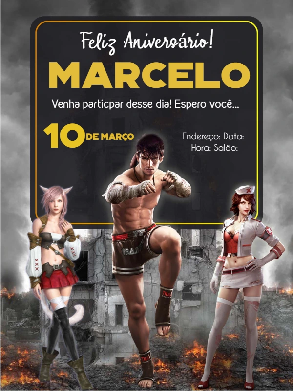 Convite de Aniversário Free Fire Editável com Personagens