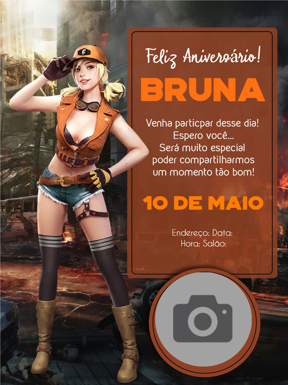 Convite Aniversário Free Fire com Foto para Editar Online