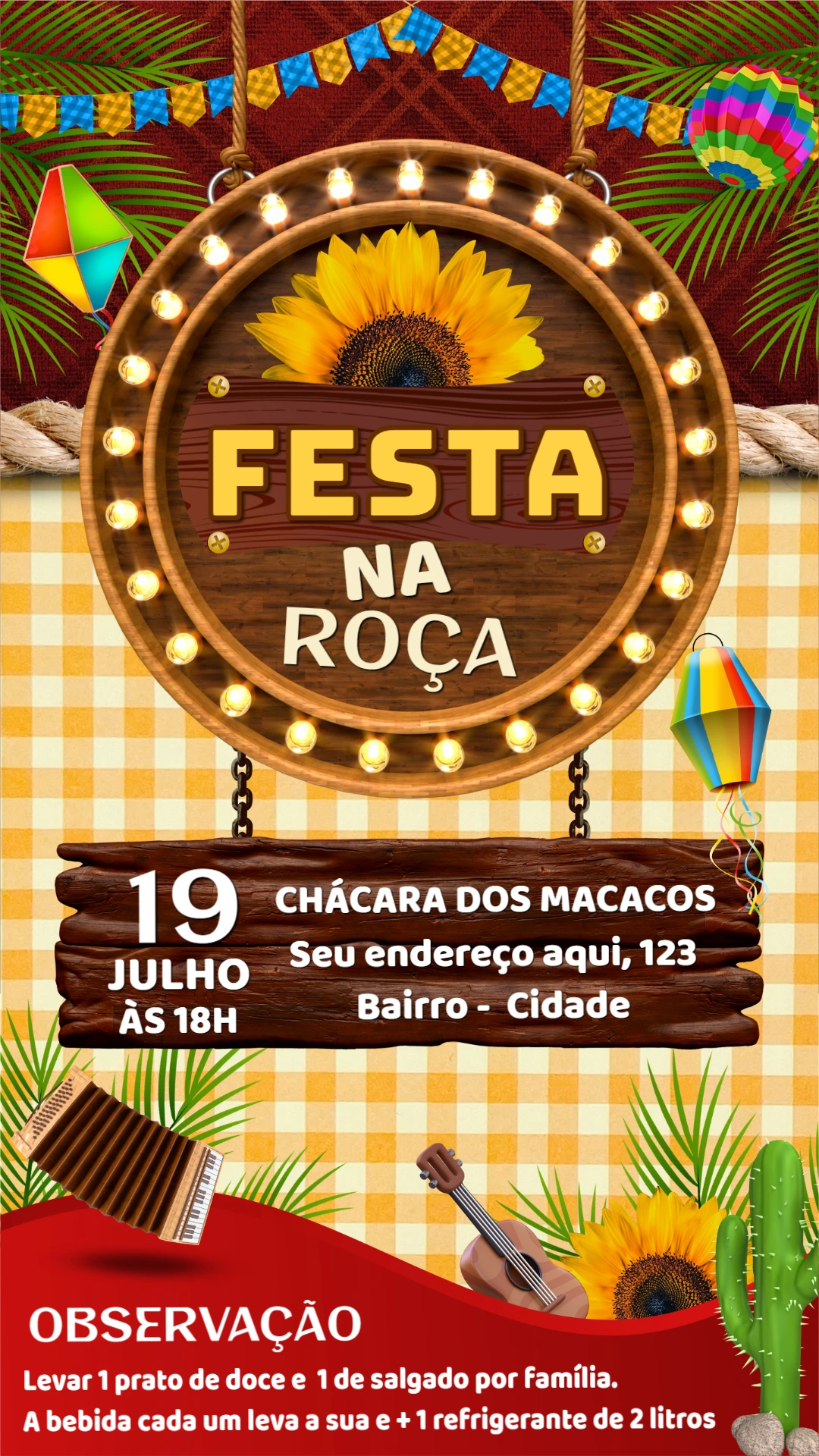 Convite Festa na Roça com Girassol para Editar Online