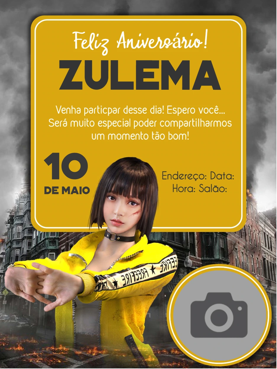 Convite de Aniversário Free Fire com Foto para Editar Online