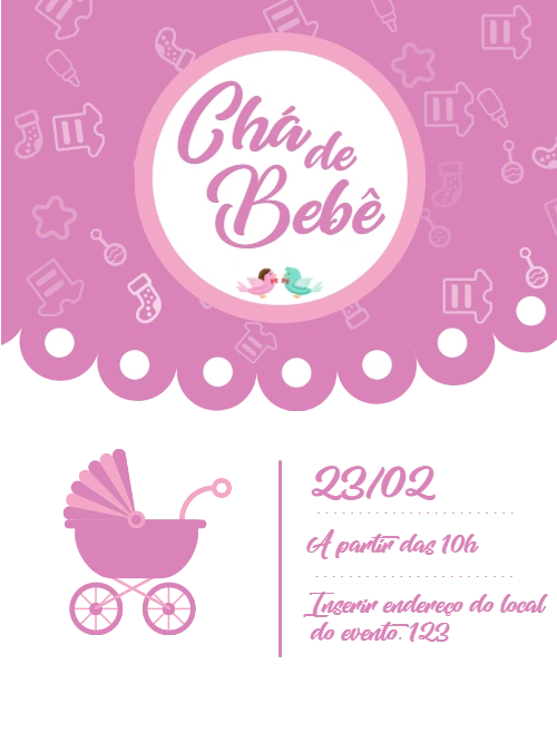 Convite Chá de Bebê Menina Rosa e Preto para Editar Online
