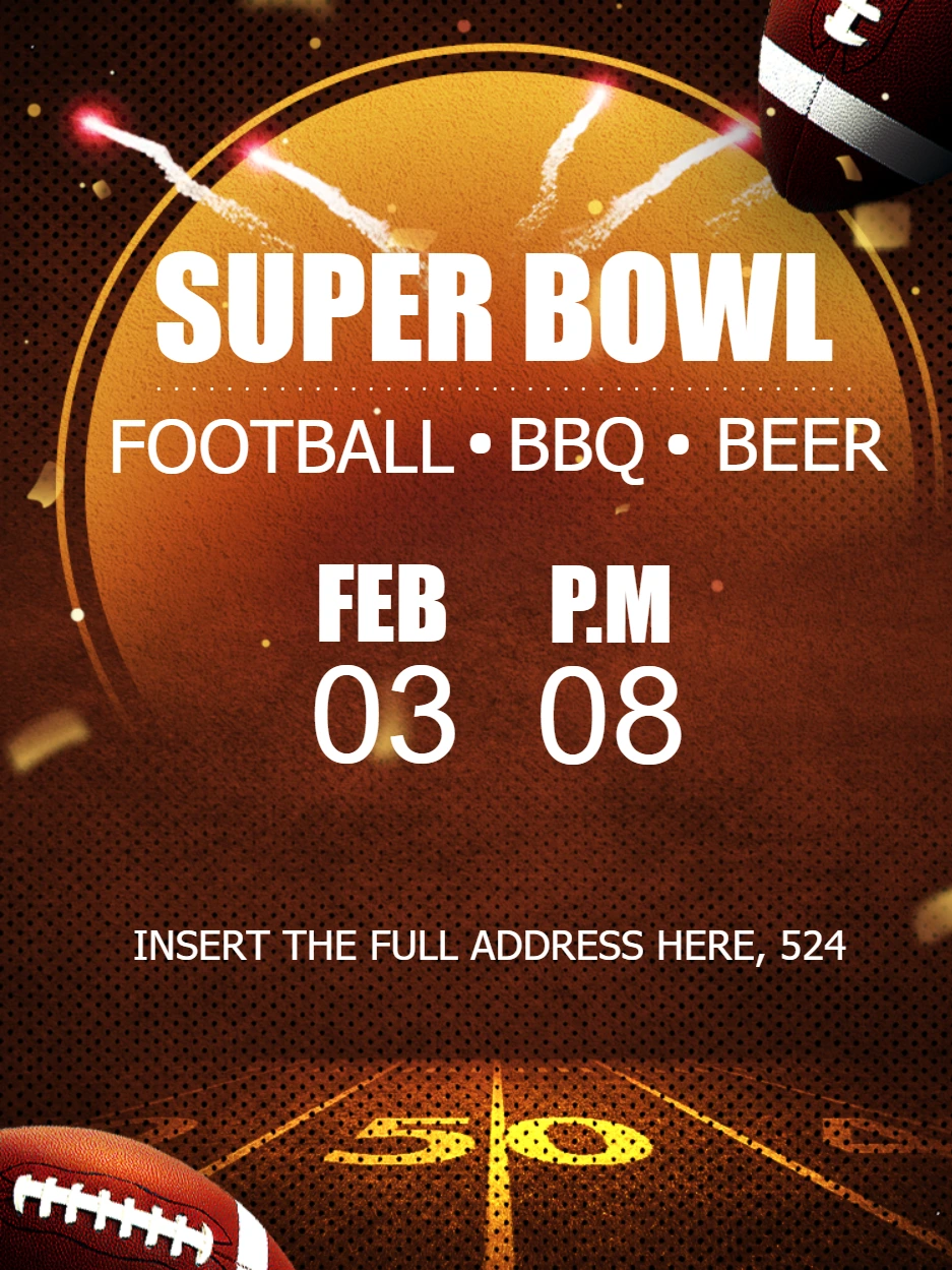 Convite de Super Bowl Futebol Americano para Editar Online