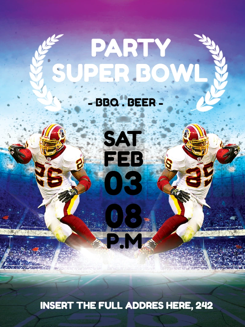 Convite Festa Super Bowl com Jogadores para Editar Online