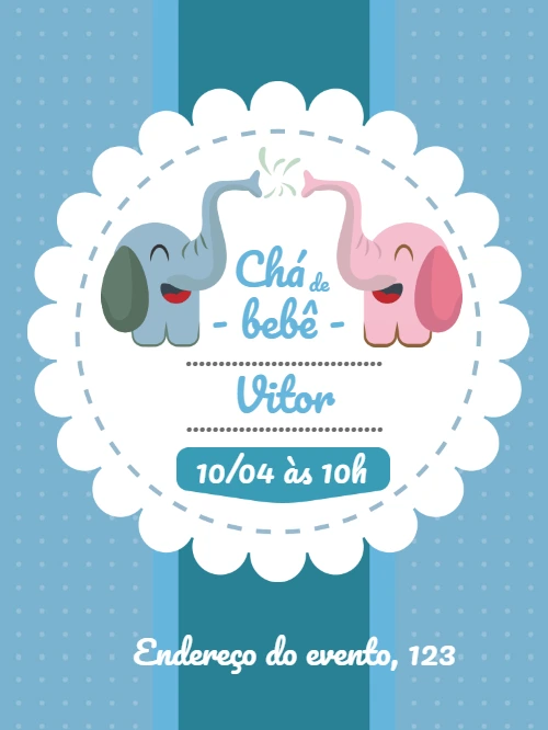 Convite Chá de Bebê Elefantinhos Rosa e Azul para Editar