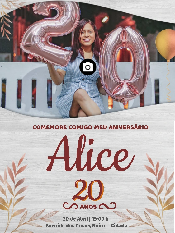 Convite de Aniversário Feminino com Foto para Editar Online