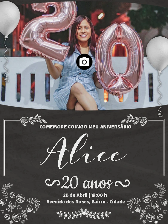 Convite de Aniversário Feminino com Foto para Editar Online