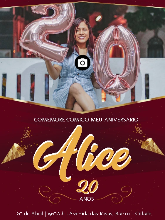 Convite de Aniversário Feminino com Foto para Editar Online