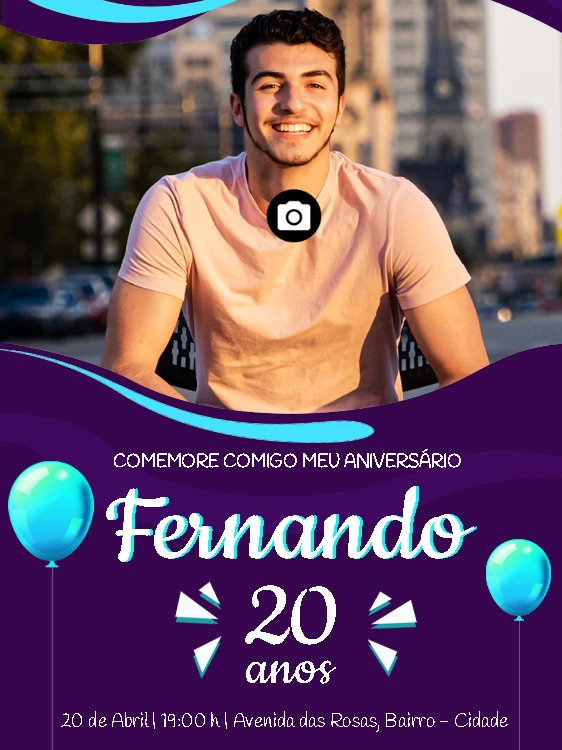 Convite de Aniversário Masculino com Foto para Editar Online
