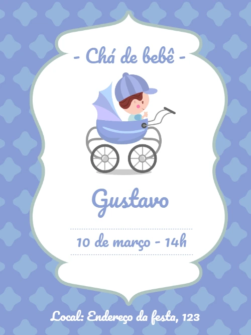 Convite Chá de Bebê Menino com Carrinho para Editar Online