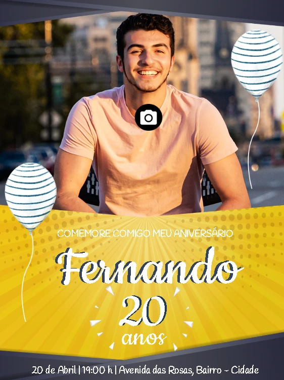 Convite de Aniversário Masculino com Foto para Editar Online