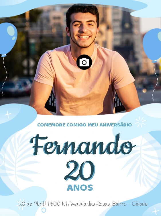 Convite de Aniversário Masculino com Foto para Editar Online