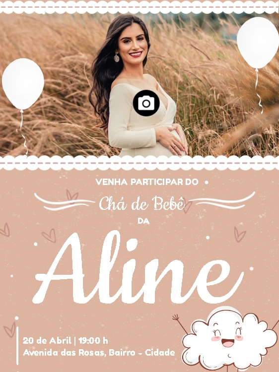 Convite Chá de Bebê Nuvem com Foto para Editar Online