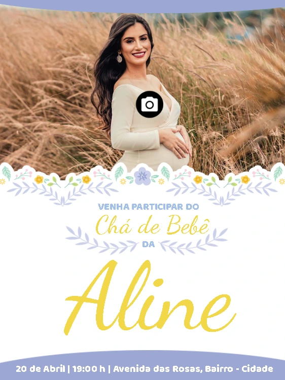 Convite de Chá de Bebê com Foto para Editar Online