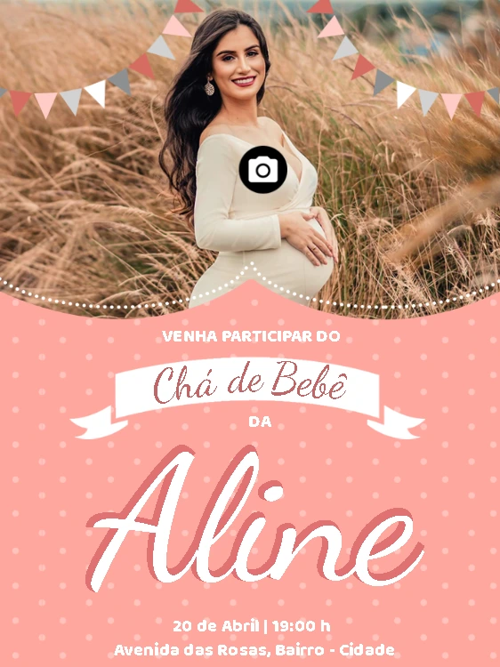 Convite de Chá de Bebê com Foto para Editar e Personalizar