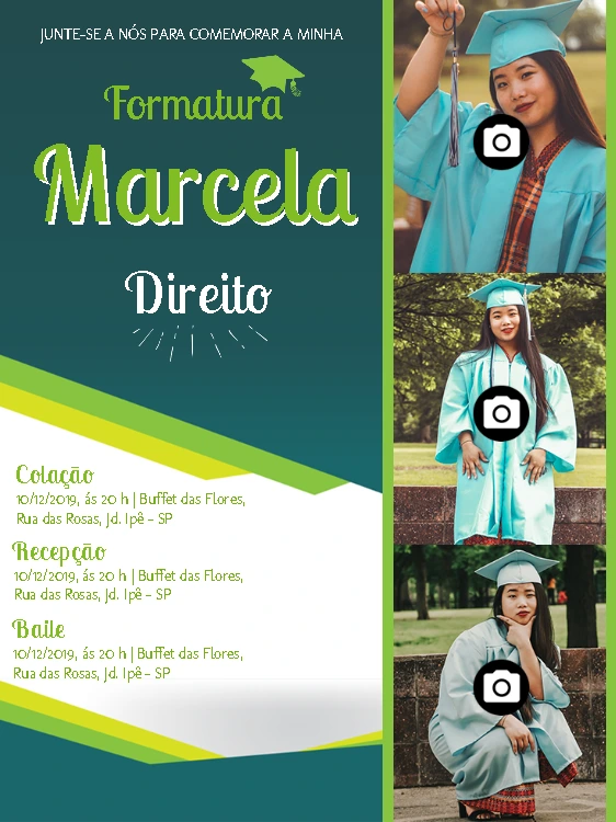 Convite de Formatura com Foto para Editar Online