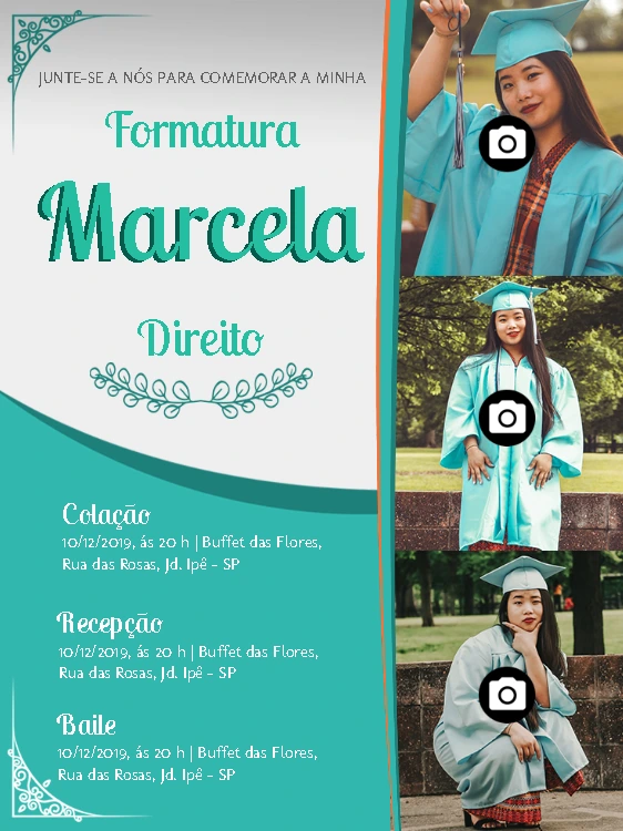 Convite de Formatura com Fotos para Editar Online