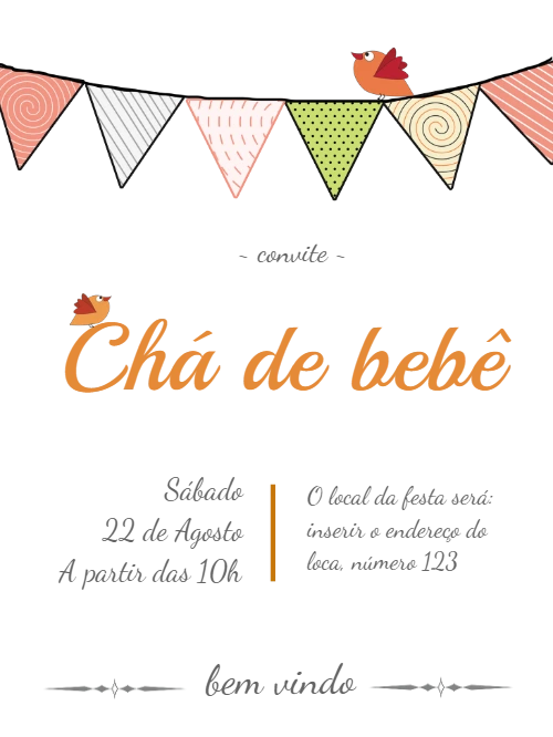 Convite Chá de Bebê com Bandeirinhas para Editar Online