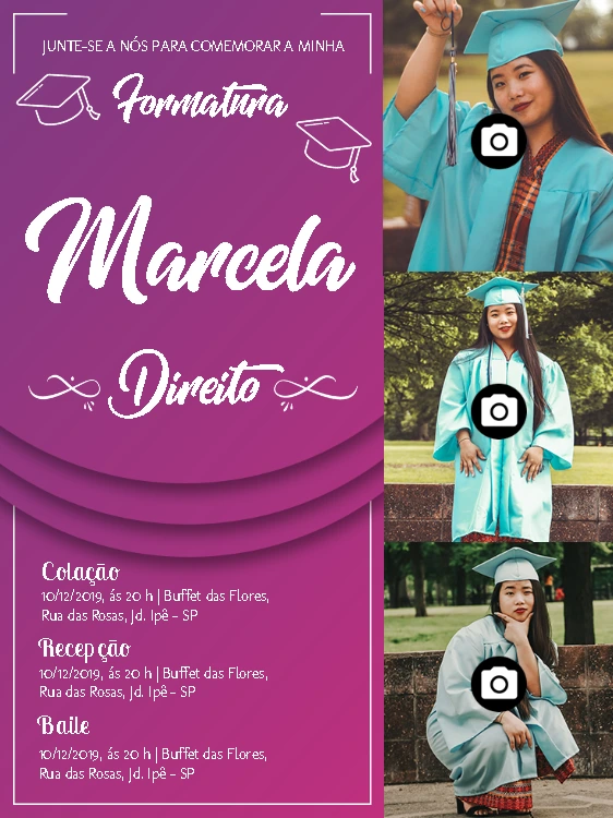 Convite de Formatura com Fotos para Editar Online